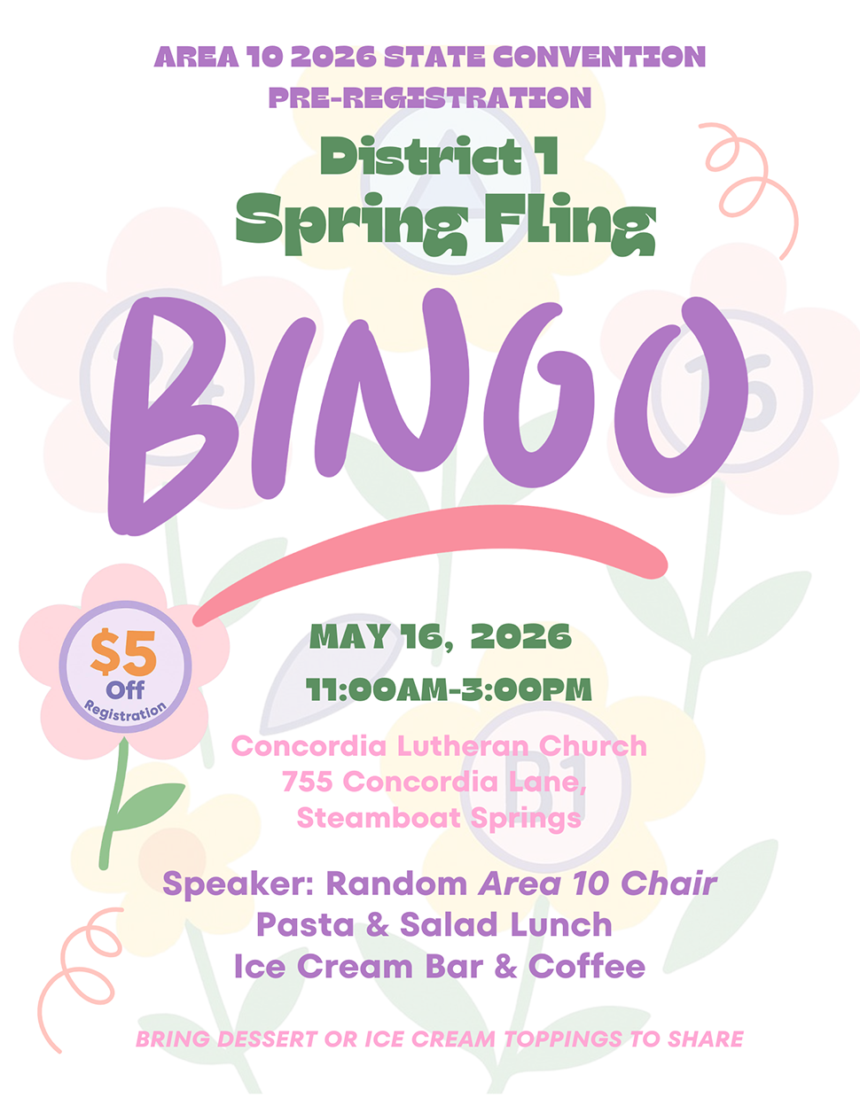 District 1 Spring Fling Bingo Flyer
