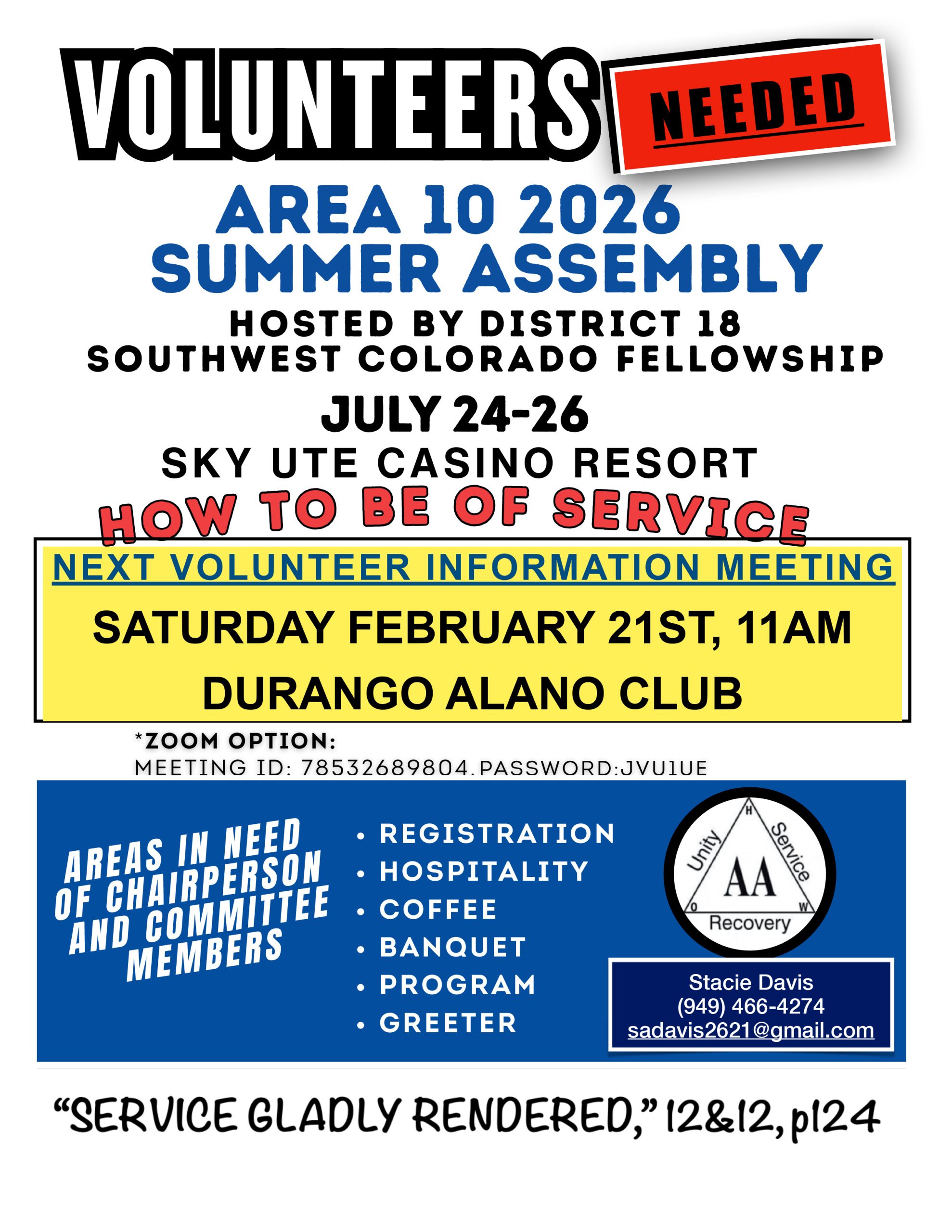 District 18 Summer Assembly Volunteer Flyer