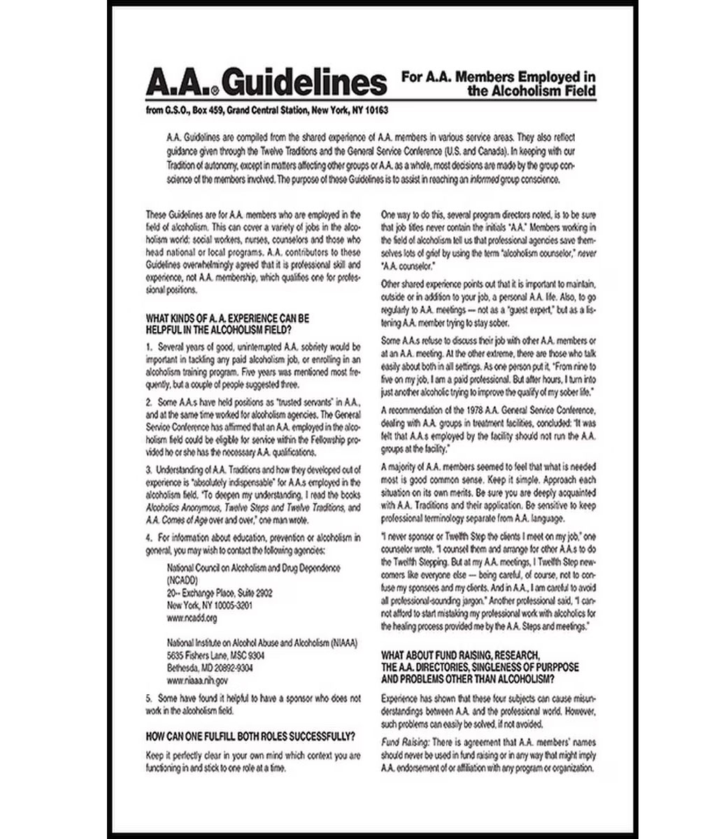 Guidelines - For A.A. Members Employed in the Alcoholism Field